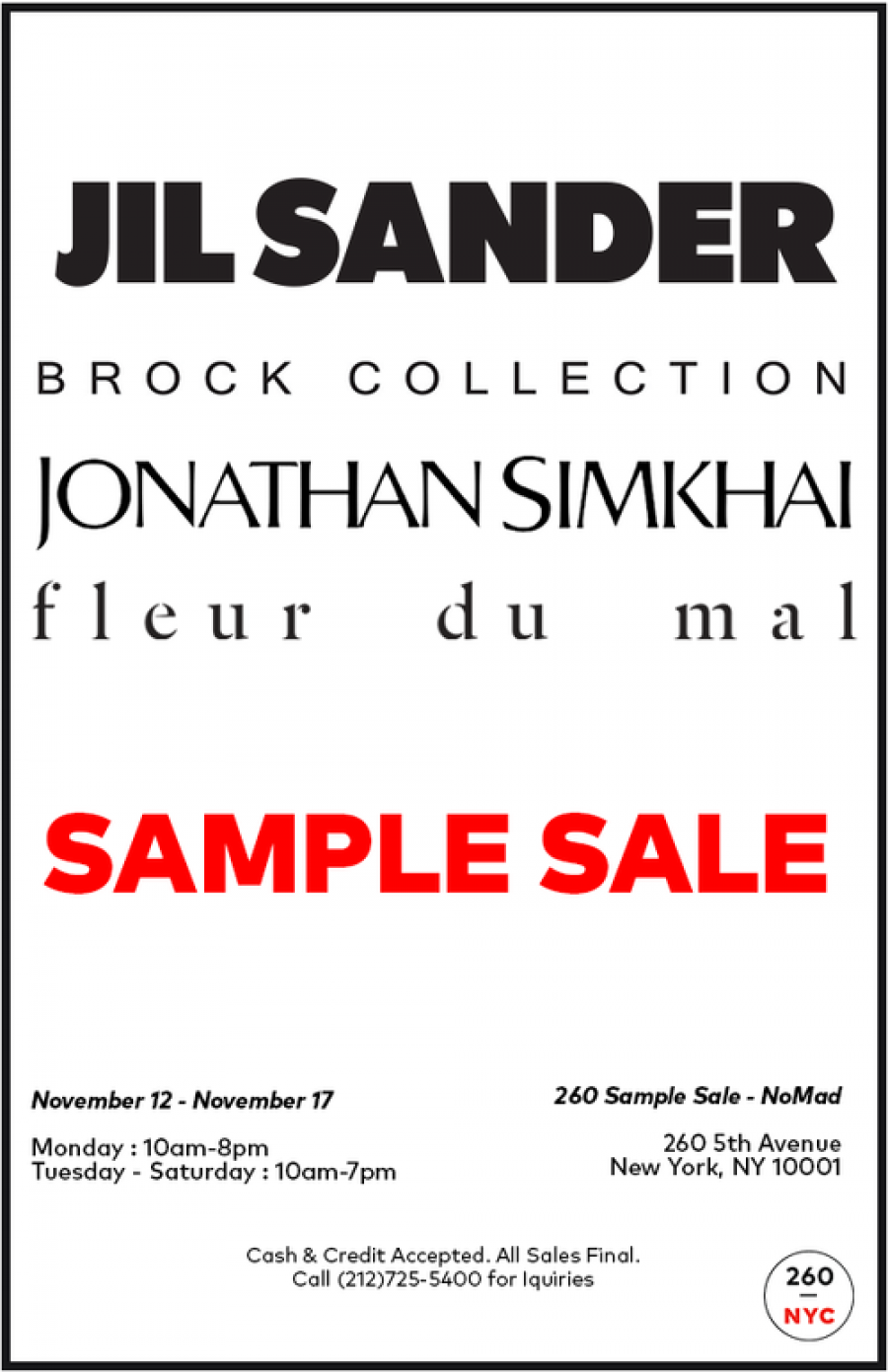 Jil Sander, Brock Collection, Jonathan Simkhai, and Fleur du Mal Sample Sale