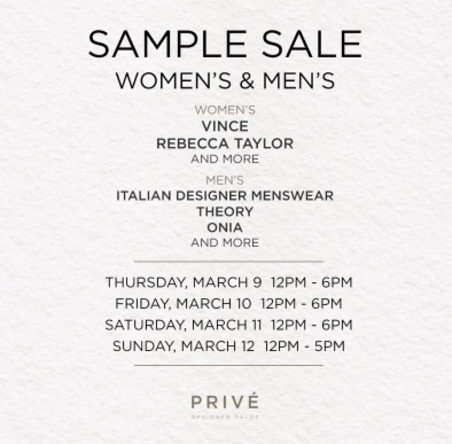 Vince, Rebecca Taylor, Theory, Onia and Friends Sample Sale