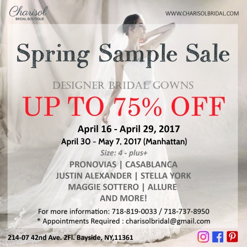 Charisol Bridal Boutique Spring sample sale