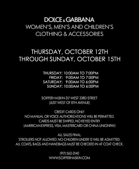 Dolce and Gabbana Sample Sale