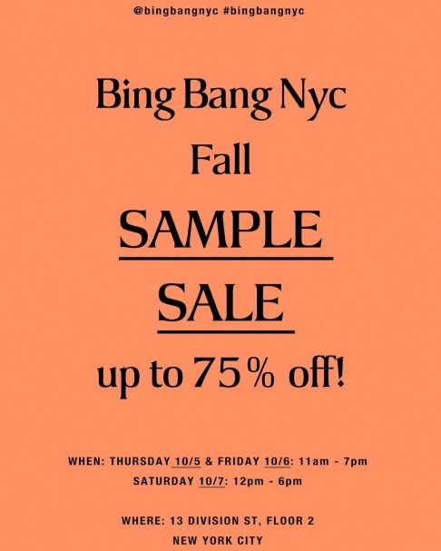 Bing Bang NYC Fall Sample Sale
